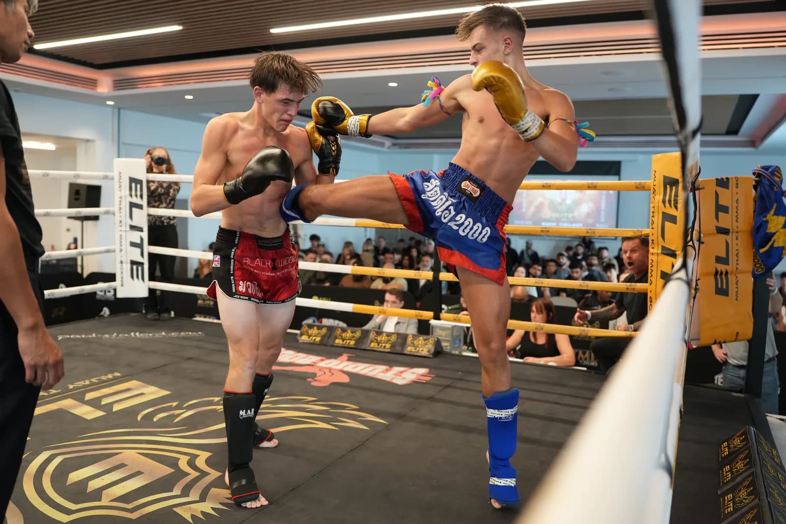 XFC kickboxing image of a high-impact kick during a fast exchange.
